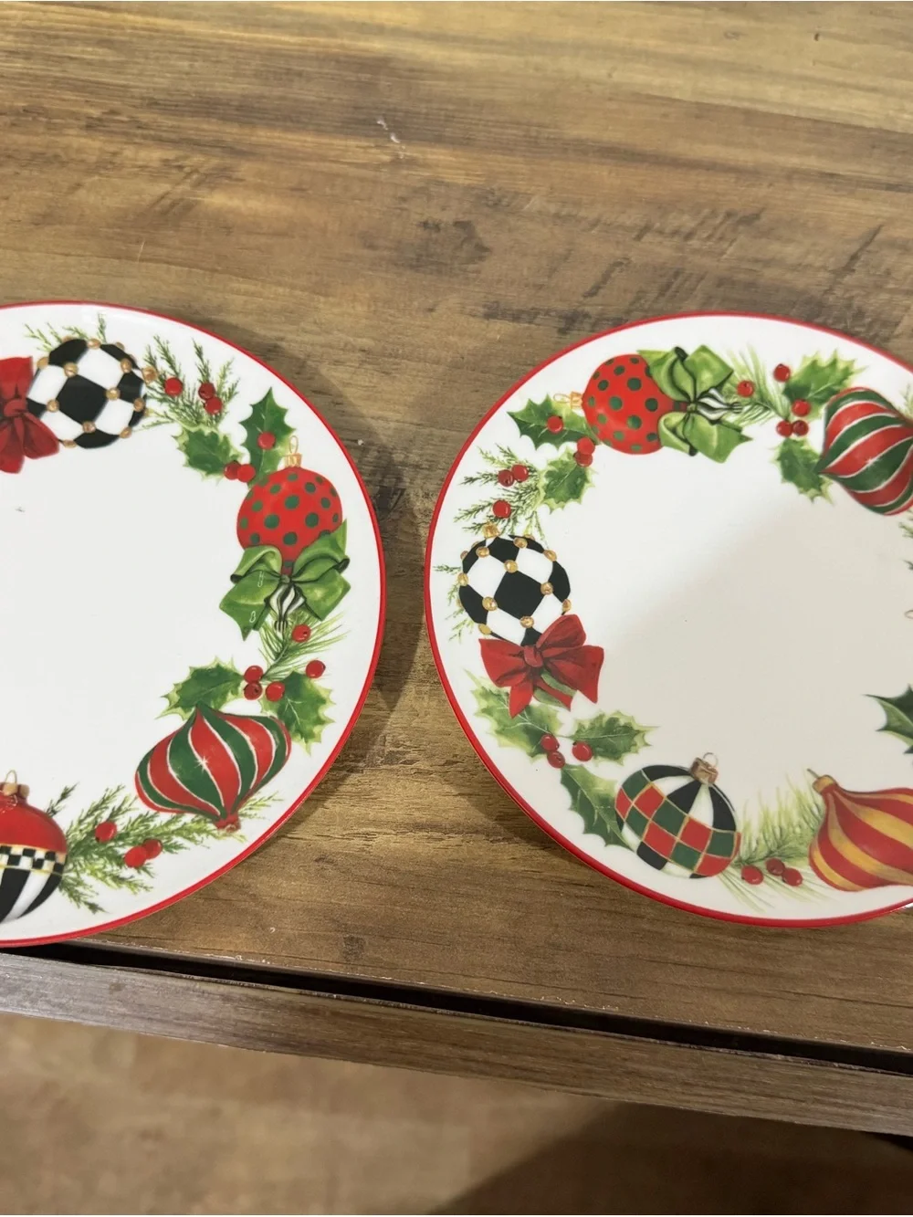 Holiday Ornament Dinner Plate - Red & Green 2 plates medium Mackenzie